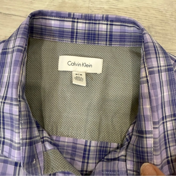 Calvin Klein Men's Purple Checkered Shirt Size M 100% Cotton - Picture 7 of 15